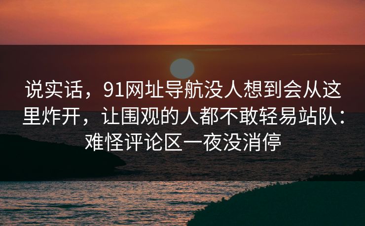 说实话，91网址导航没人想到会从这里炸开，让围观的人都不敢轻易站队：难怪评论区一夜没消停