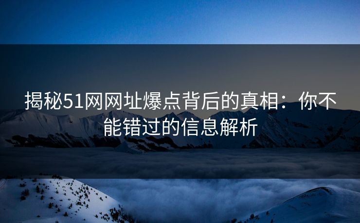揭秘51网网址爆点背后的真相：你不能错过的信息解析