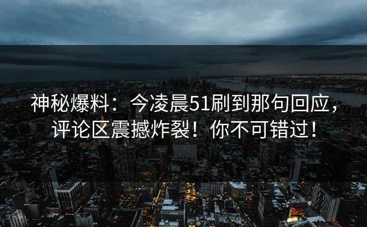 神秘爆料：今凌晨51刷到那句回应，评论区震撼炸裂！你不可错过！