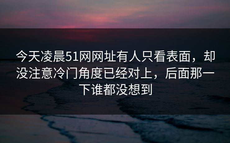 今天凌晨51网网址有人只看表面，却没注意冷门角度已经对上，后面那一下谁都没想到