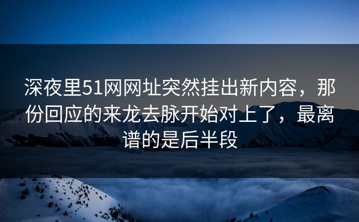 深夜里51网网址突然挂出新内容，那份回应的来龙去脉开始对上了，最离谱的是后半段