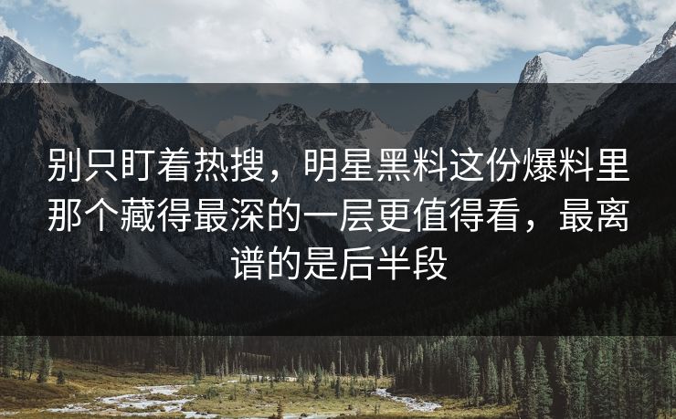别只盯着热搜，明星黑料这份爆料里那个藏得最深的一层更值得看，最离谱的是后半段