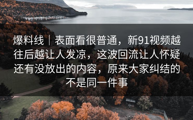 爆料线｜表面看很普通，新91视频越往后越让人发凉，这波回流让人怀疑还有没放出的内容，原来大家纠结的不是同一件事